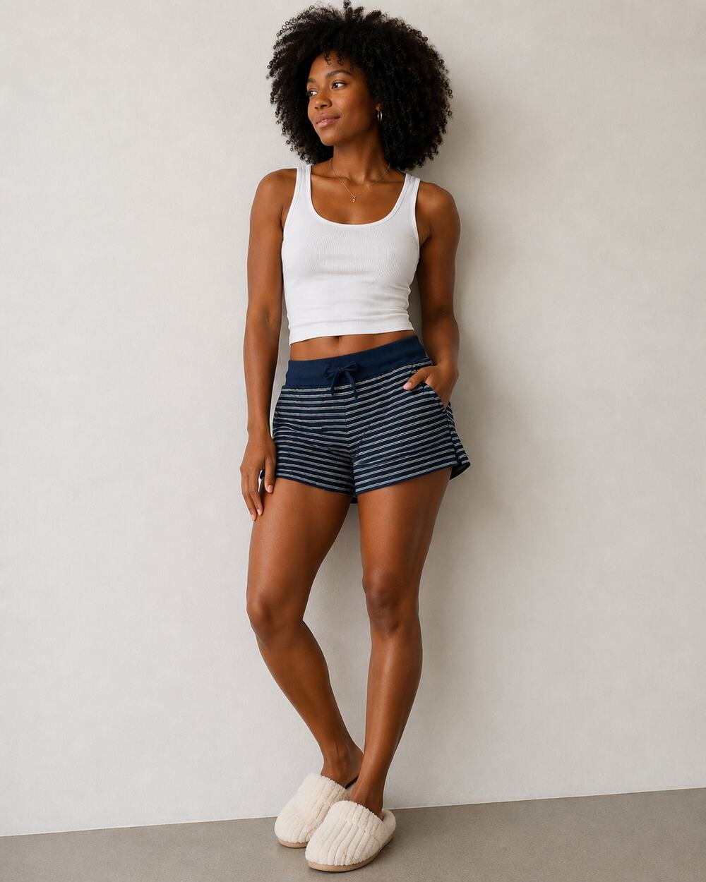 Wild Fable Navy Blue White Stripe Cotton Blend Drawstring Shorts L